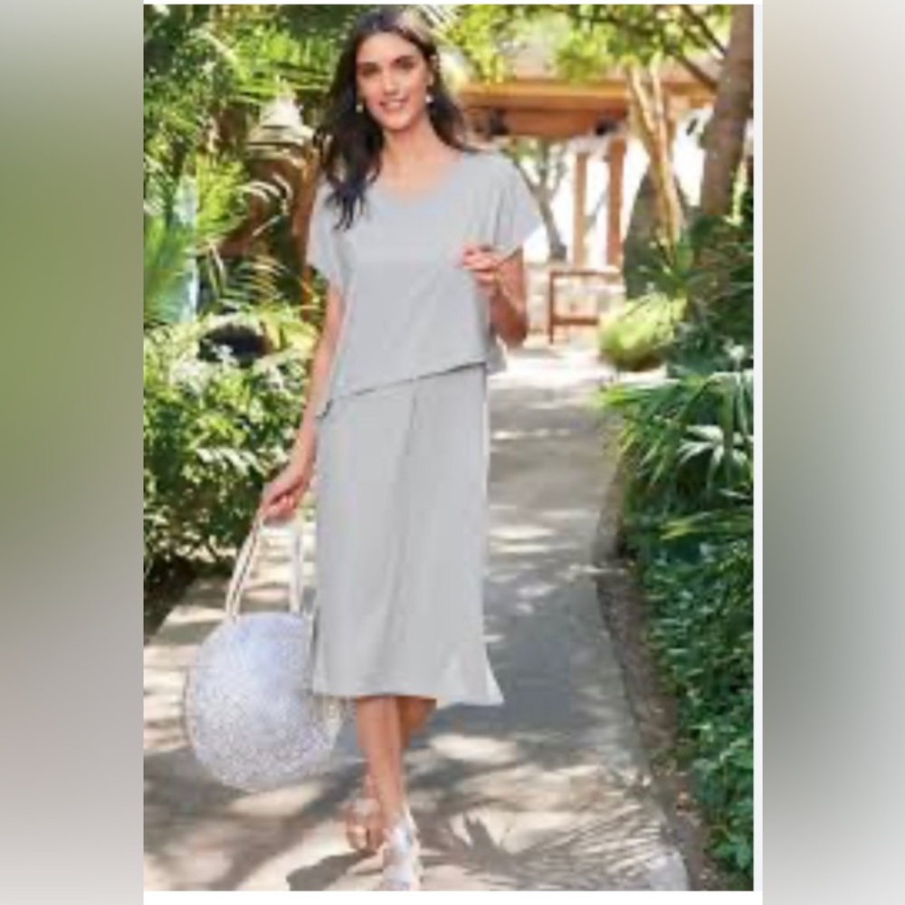 Soft Surroundings Mykonos Midi Dress Pearl Blue One Piece Stretch Knit Size 1X